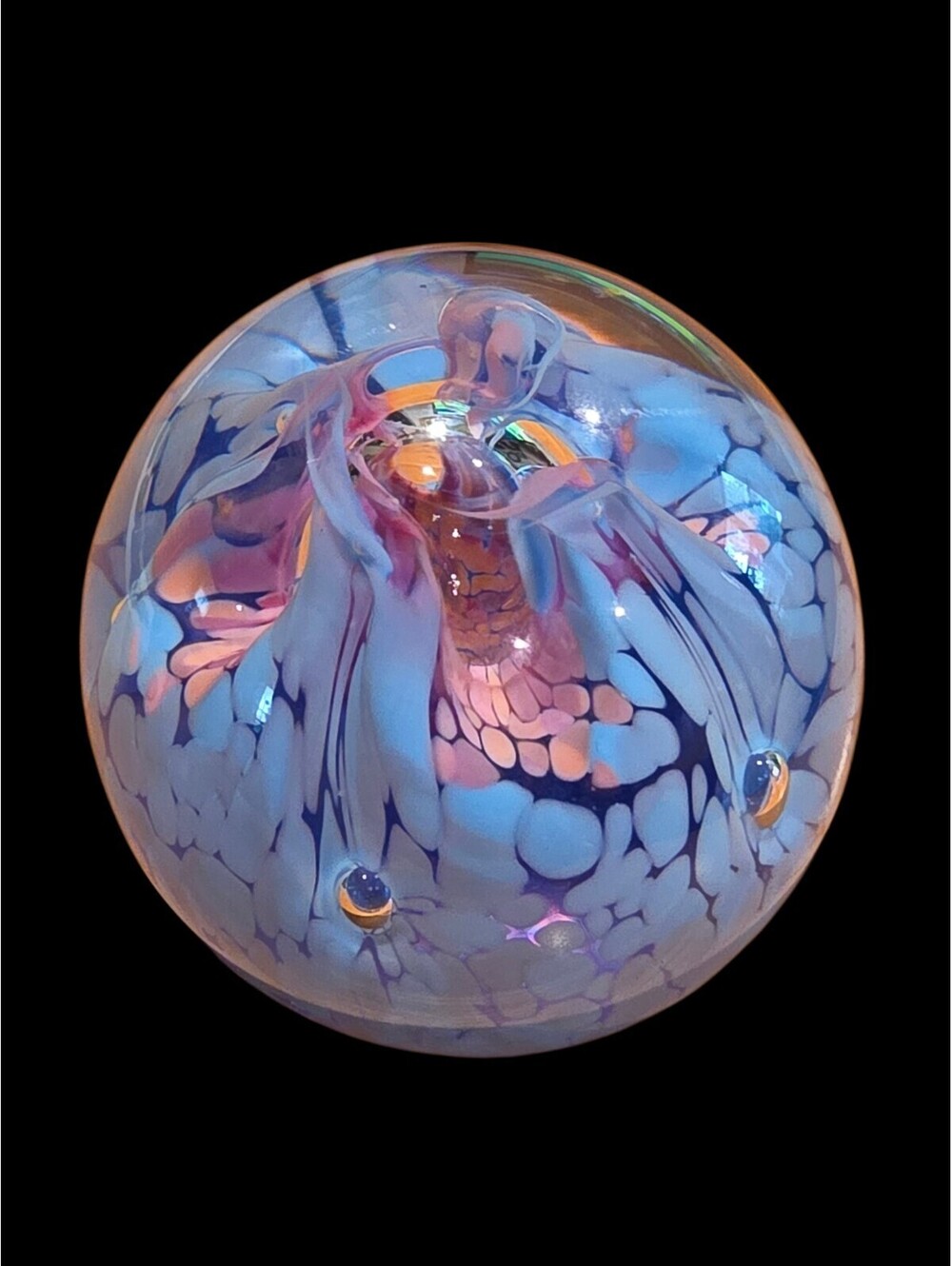 Vintage Caithness Scotland Glass Paperweight Companions Blue Purple Pink Orb B16